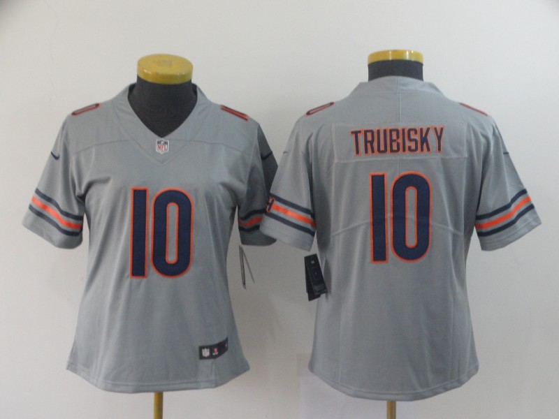 Women Chicago Bears #10 Trubisky Grey Nike Vapor Untouchable Limited NFL Jersey->women nfl jersey->Women Jersey